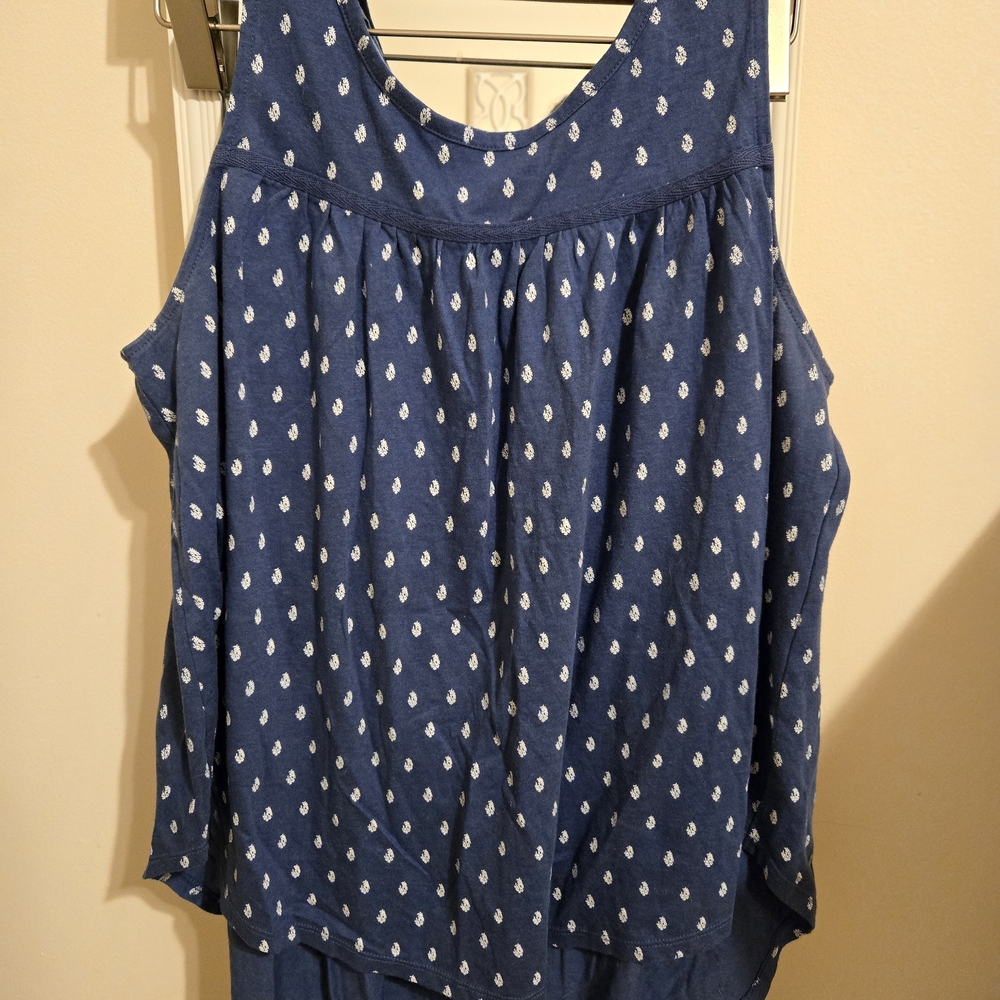Blue Sleeveless Top with White Pattern